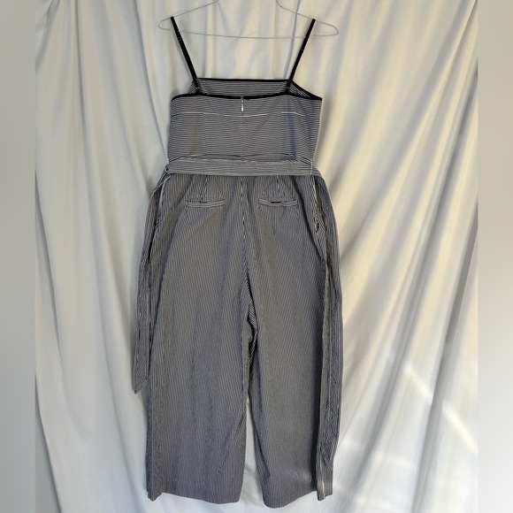 J.Crew Blue White Pinstripe Jumpsuit Tie Waist Size 10 - Picture 3 of 4